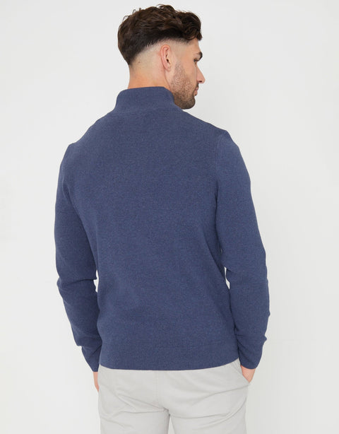 Threadbare Knitted Quarter Zip Jumper in Blue - back view