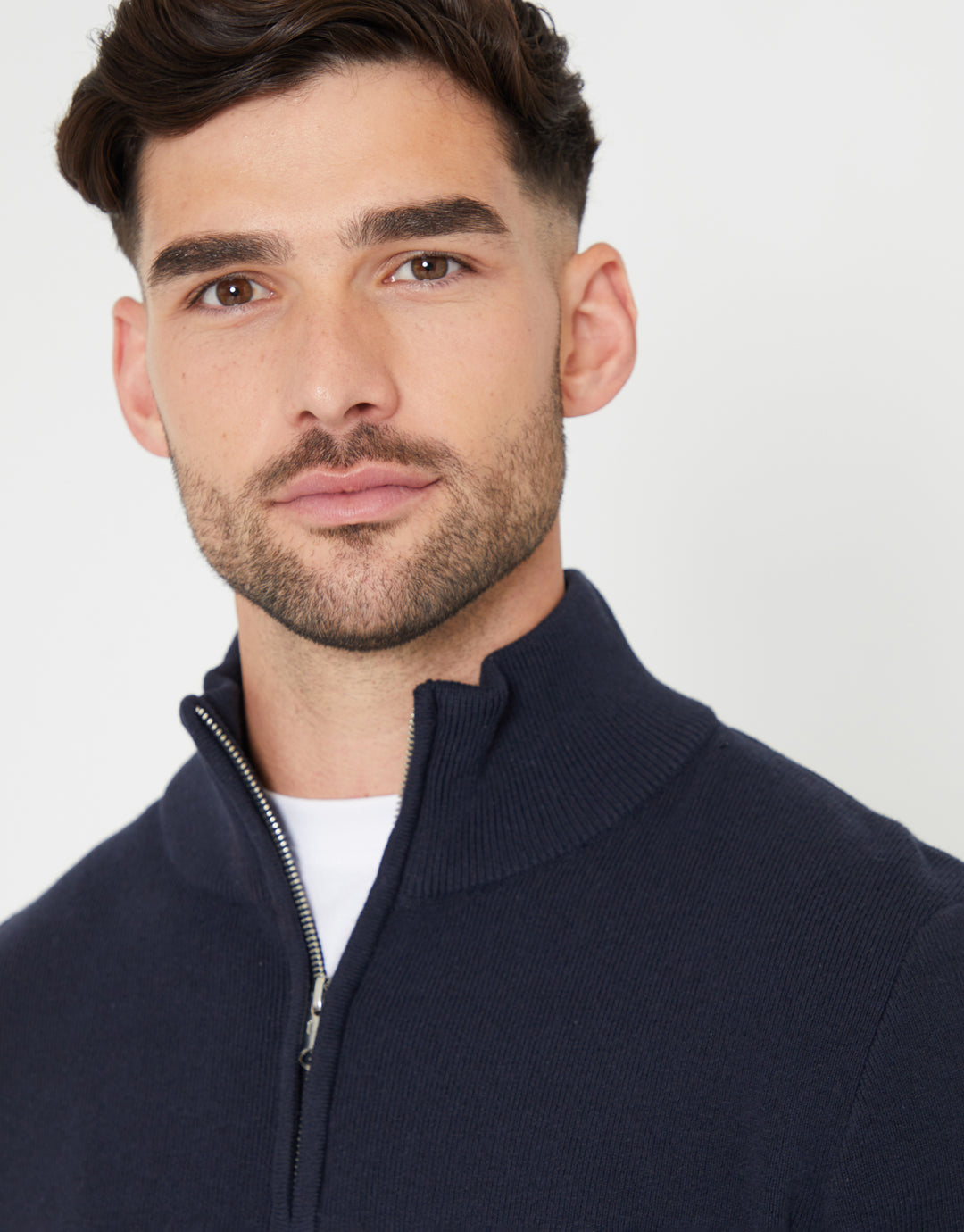 Blue Knitted Quarter Zip Jumpers (2 Pack)