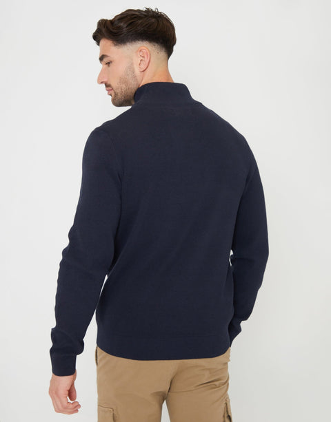 Threadbare Knitted Quarter Zip Jumper in Navy - back view