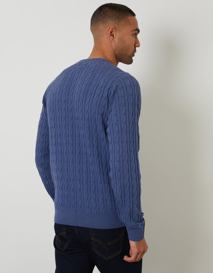 Blue Cable Knit Crew Neck Jumper