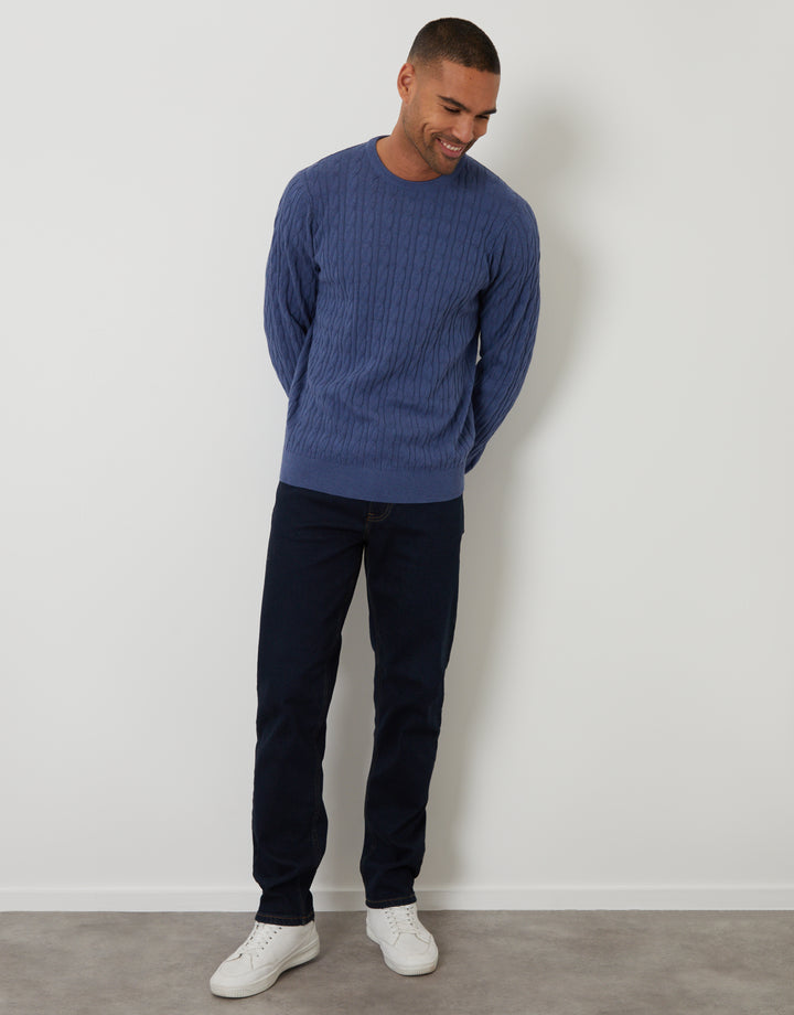 Blue Cable Knit Crew Neck Jumper