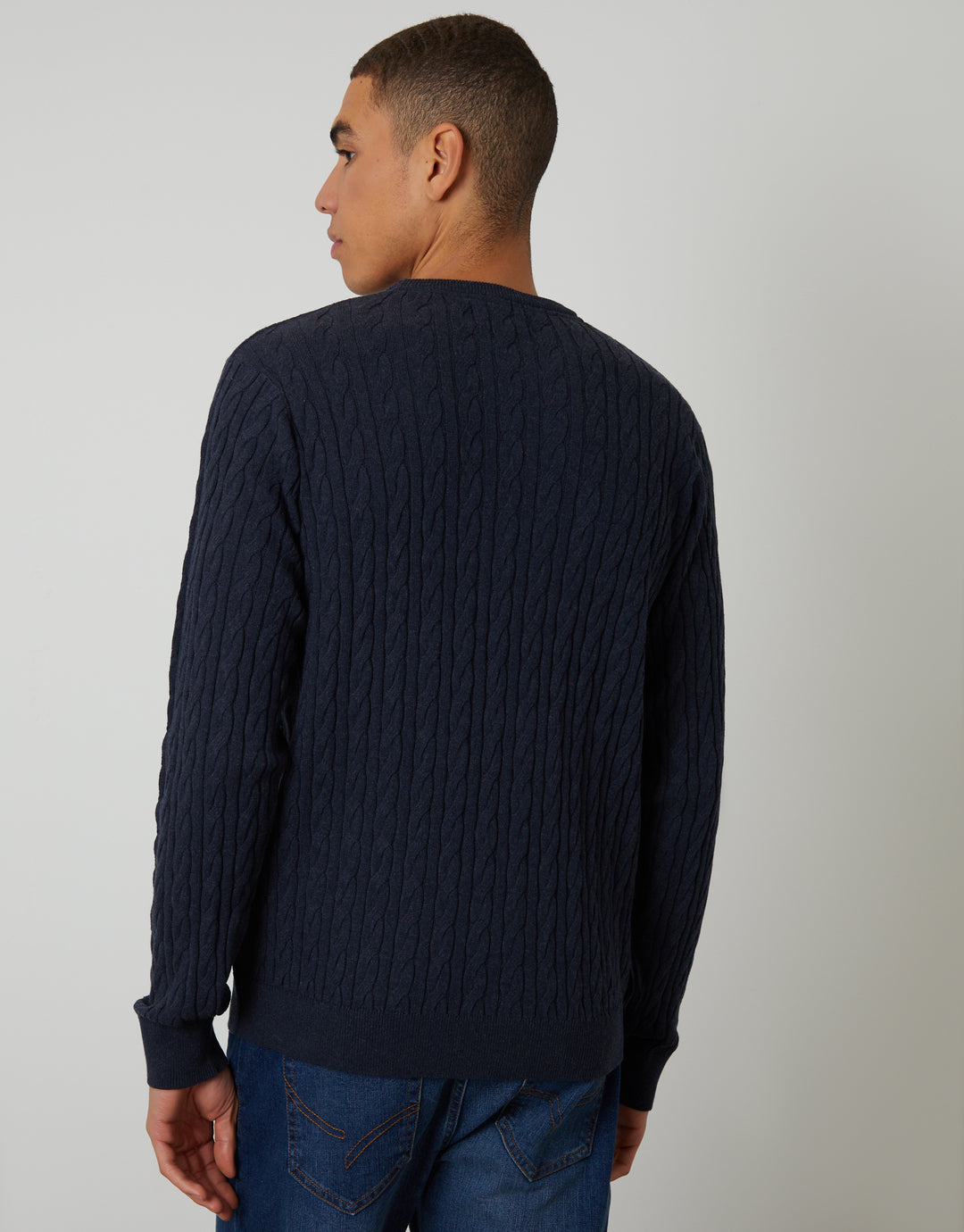 Navy Cable Knit Crew Neck Jumper