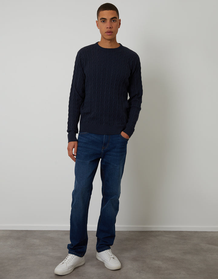 Navy Cable Knit Crew Neck Jumper