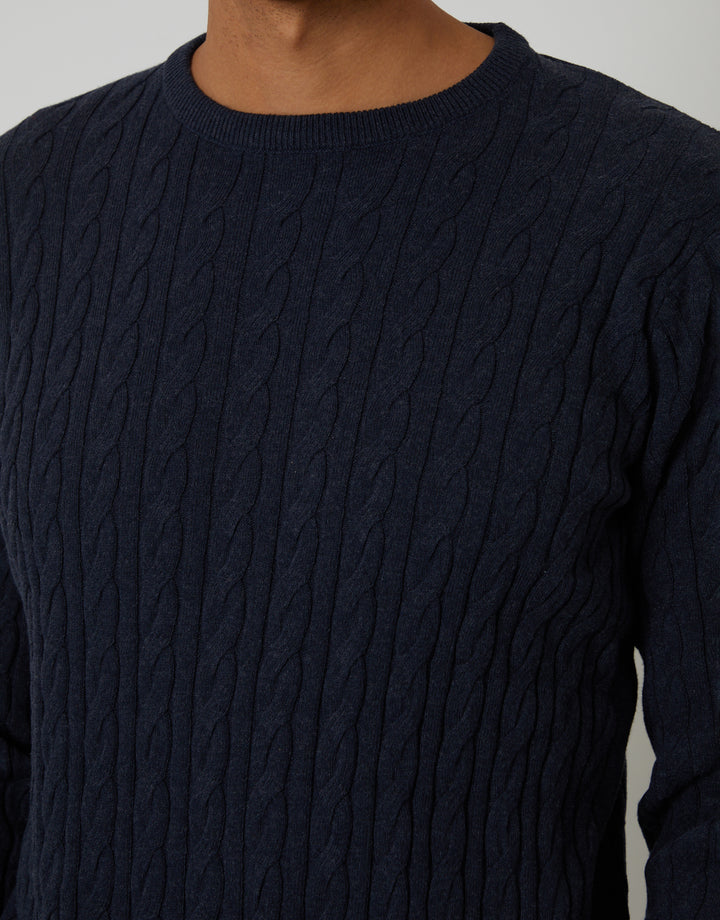 Navy Cable Knit Crew Neck Jumper