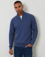 Blue Cable Knit Quarter Zip Jumper