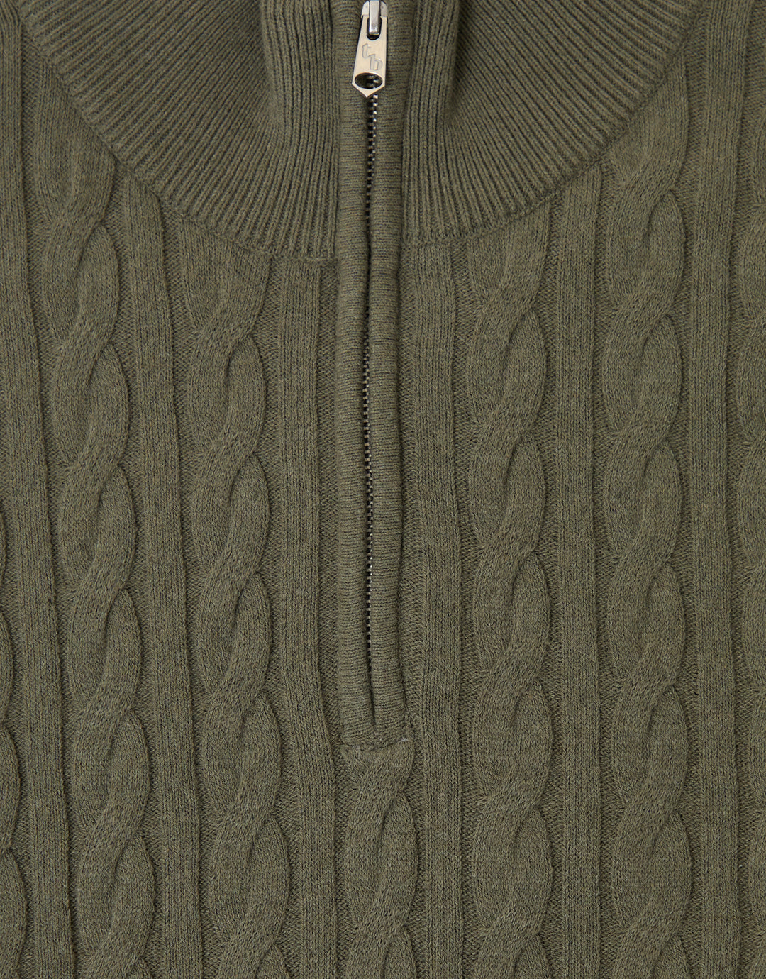 Olive Green Cable Knit Quarter Zip Jumper