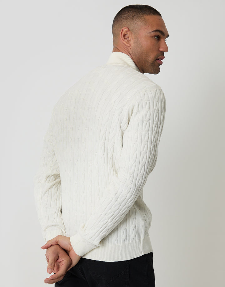 Ecru Cable Knit Quarter Zip Jumper
