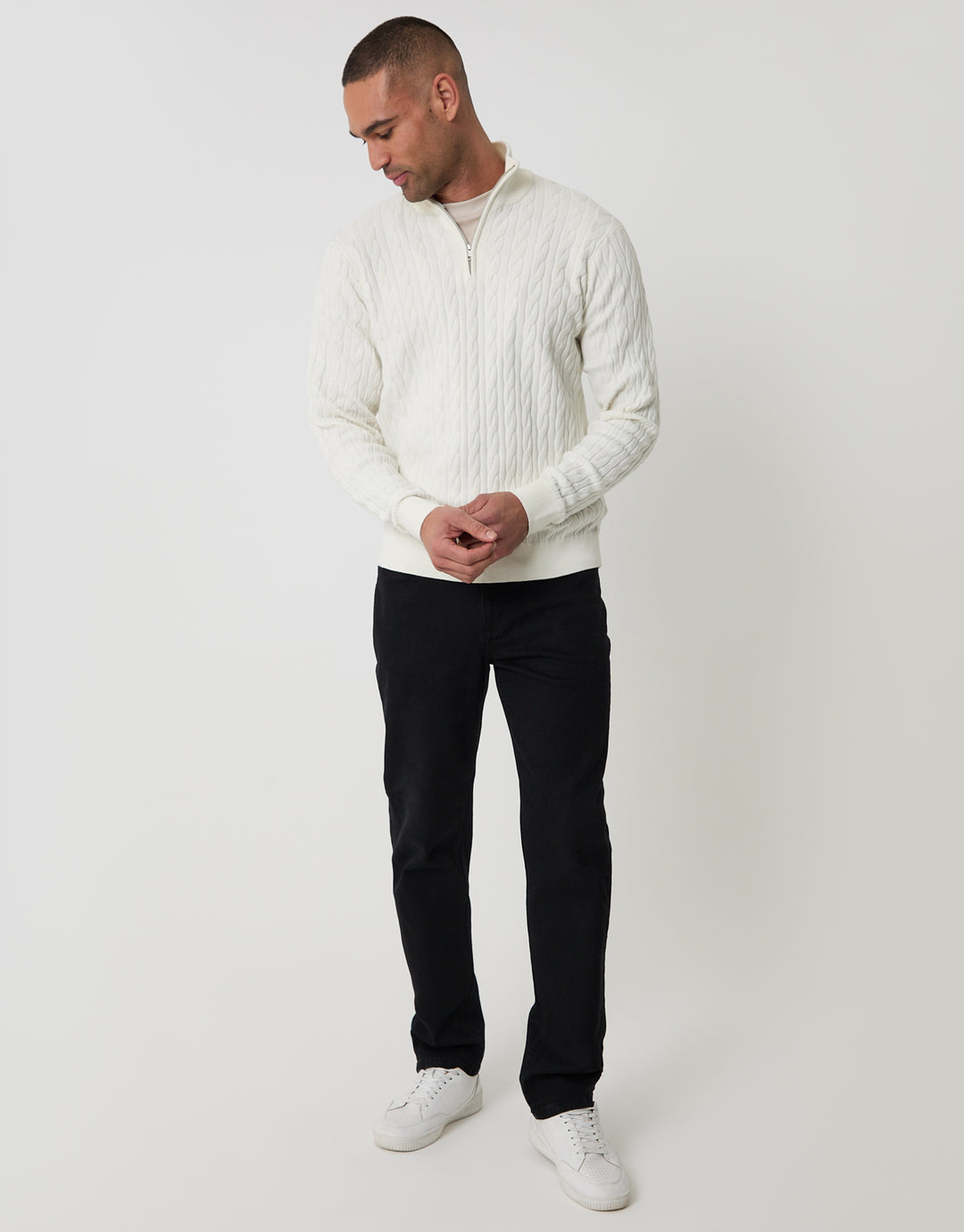 Ecru Cable Knit Quarter Zip Jumper