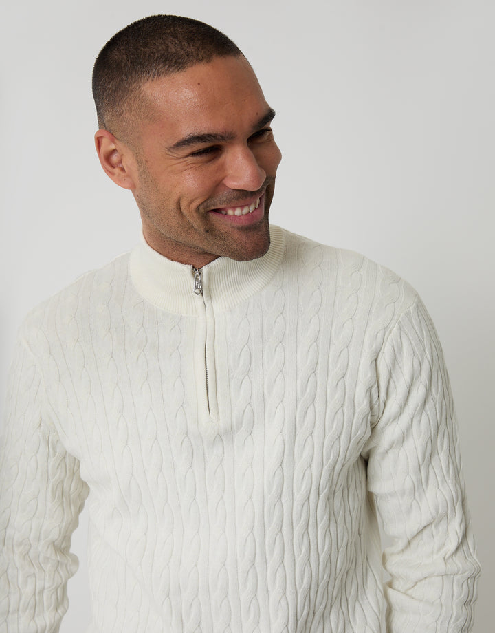 Ecru Cable Knit Quarter Zip Jumper