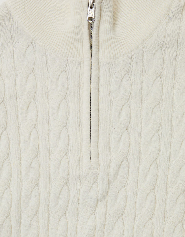 Ecru Cable Knit Quarter Zip Jumper