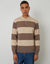 Taupe Striped Knitted Long Sleeve Rugby Polo