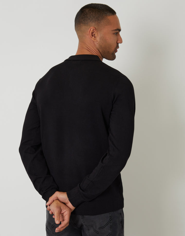Black Knitted Long Sleeve Polo Jumper