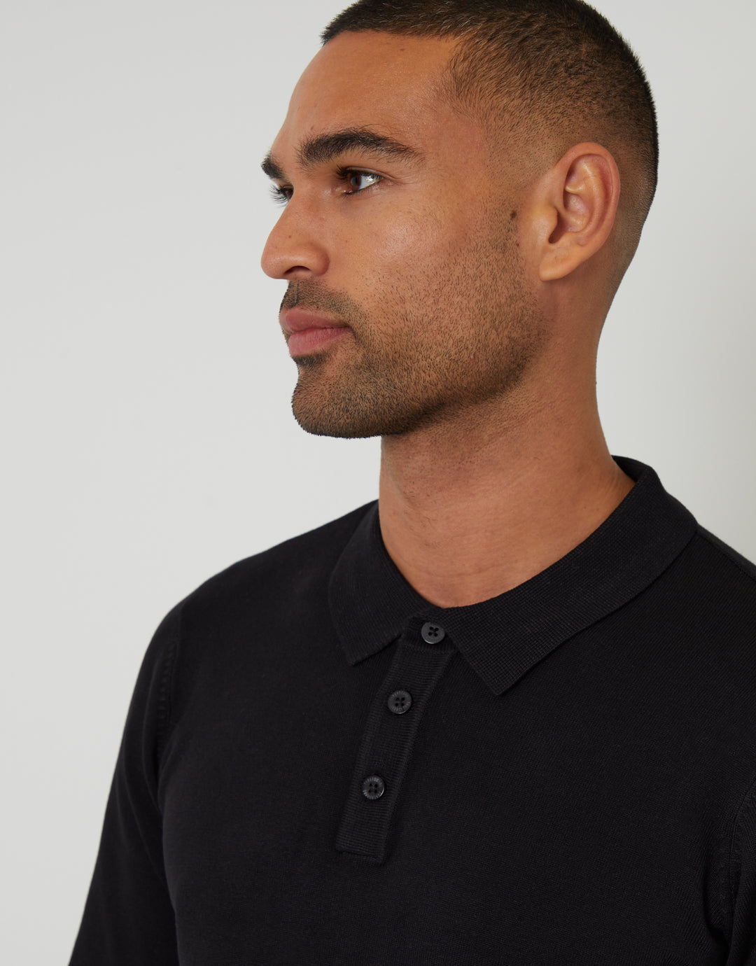 Black Knitted Long Sleeve Polo Jumper