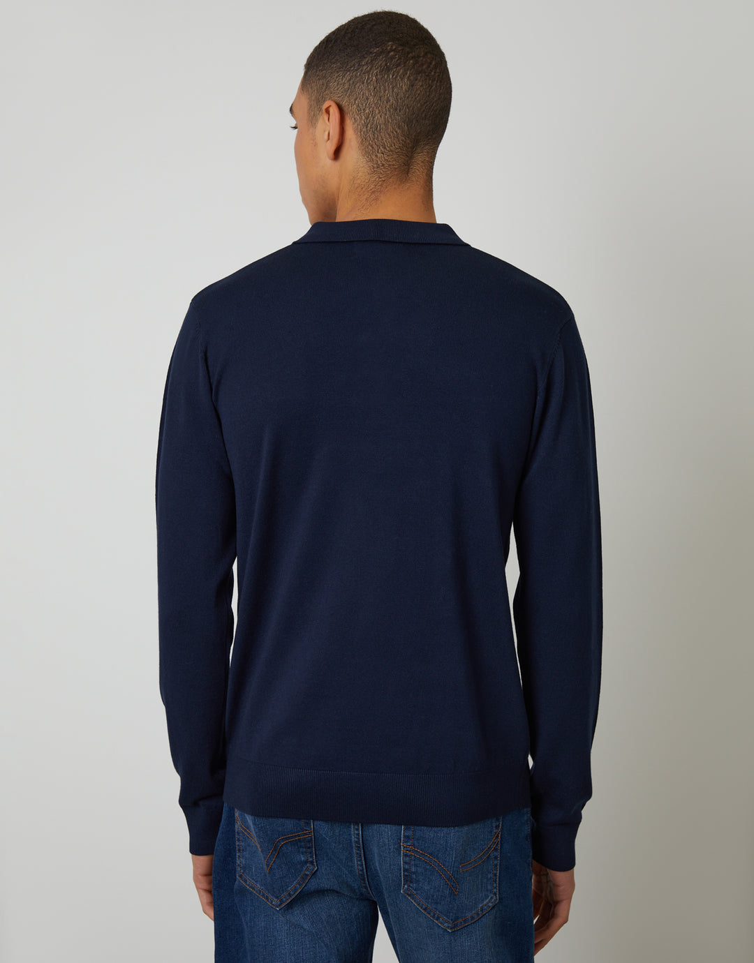 Navy Knitted Long Sleeve Polo Jumper