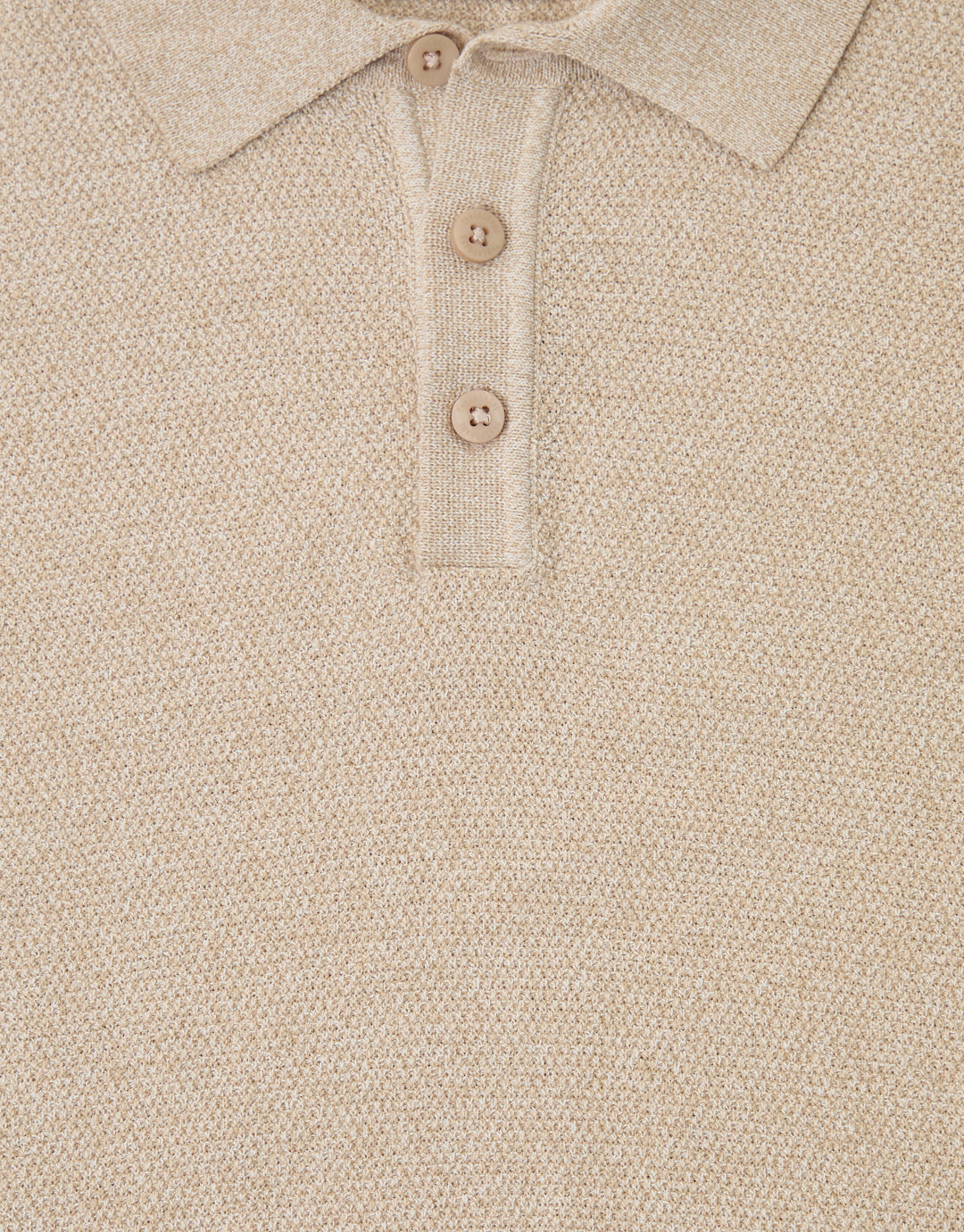 Threadbare Moss Stitch Knitted Polo in Taupe - buttons close up