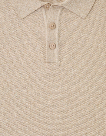 Threadbare Moss Stitch Knitted Polo in Taupe - buttons close up