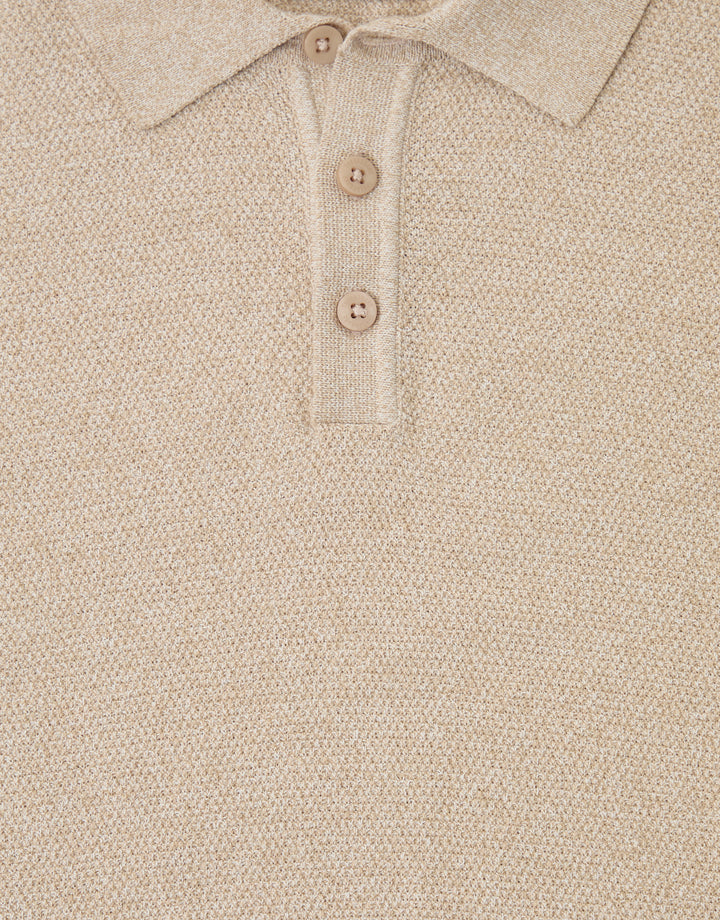 Threadbare Moss Stitch Knitted Polo in Taupe - buttons close up