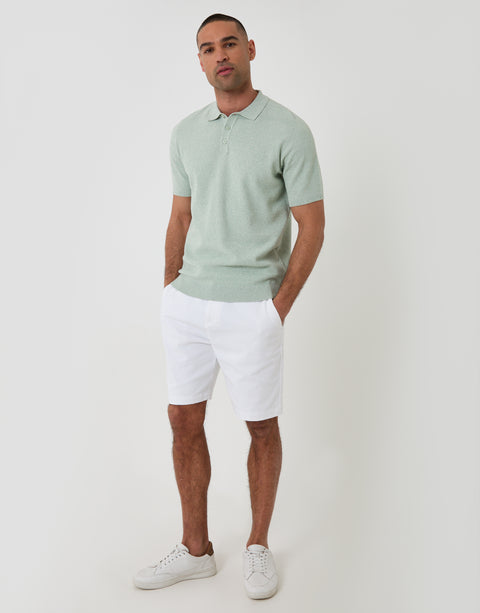 Threadbare Moss Stitch Knitted Polo in Sage Green - full body