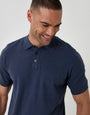 Threadbare Moss Stitch Knitted Polo in Navy - collar close up
