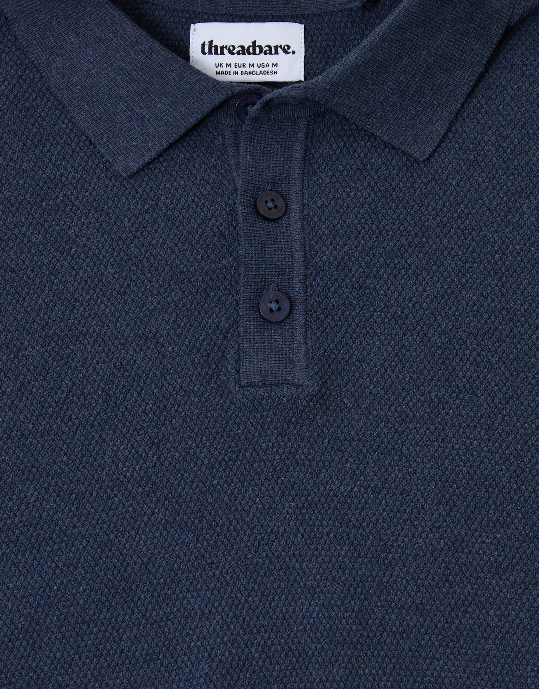 Threadbare Moss Stitch Knitted Polo in Navy - buttons close up