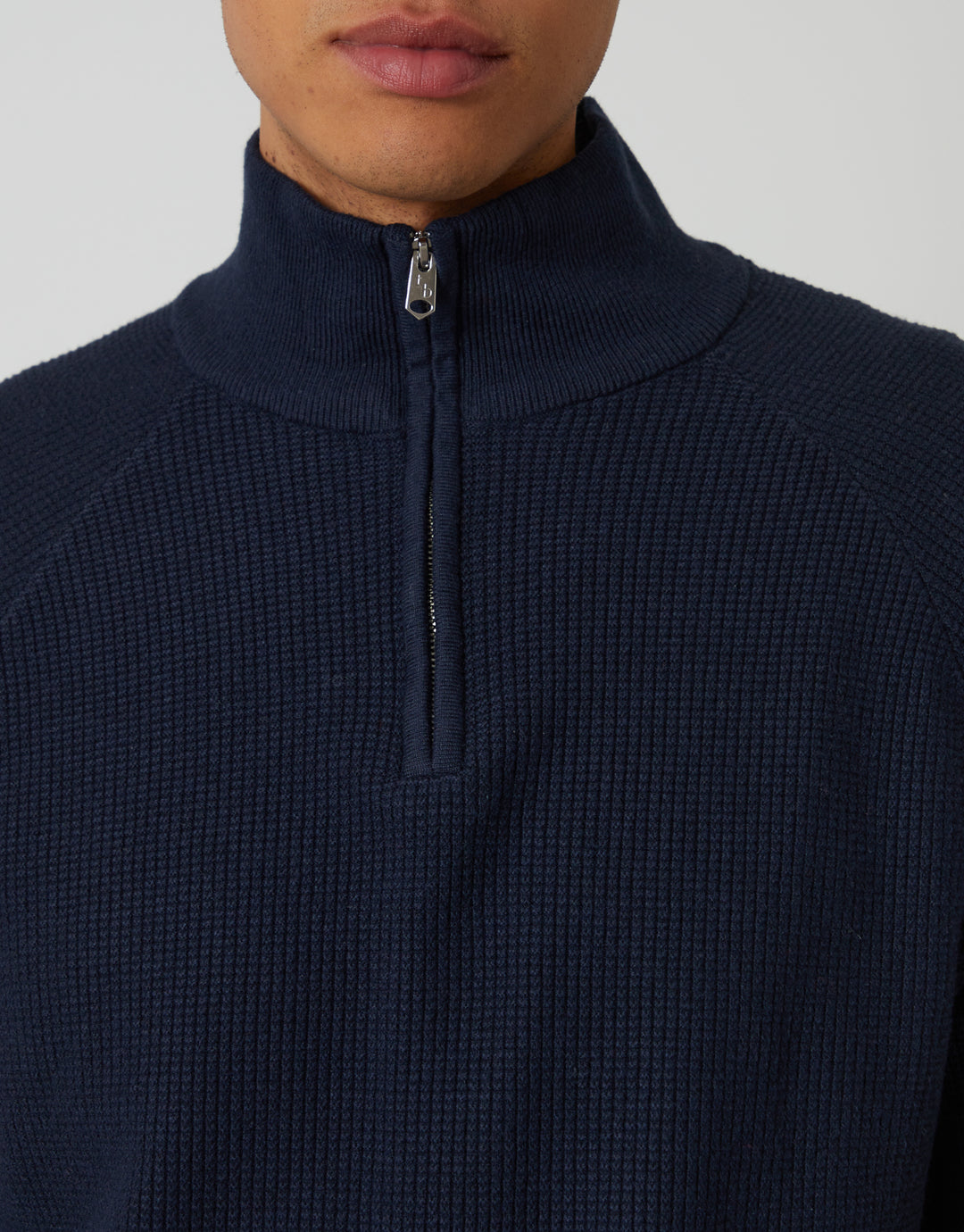 Navy Waffle Knit Raglan Quarter Zip Jumper