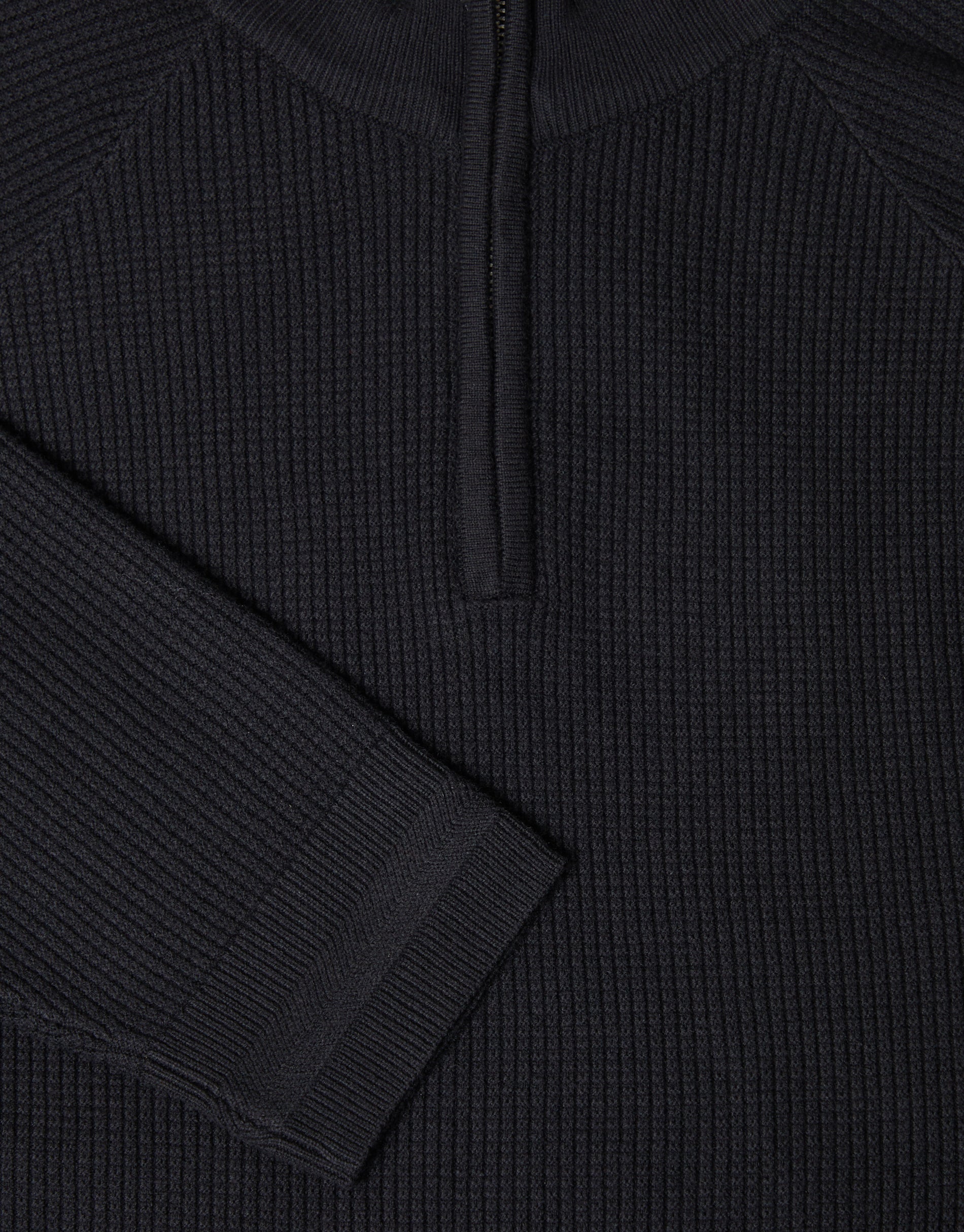 Threadbare Men's Black Waffle Knit Raglan Quarter Zip Jumper