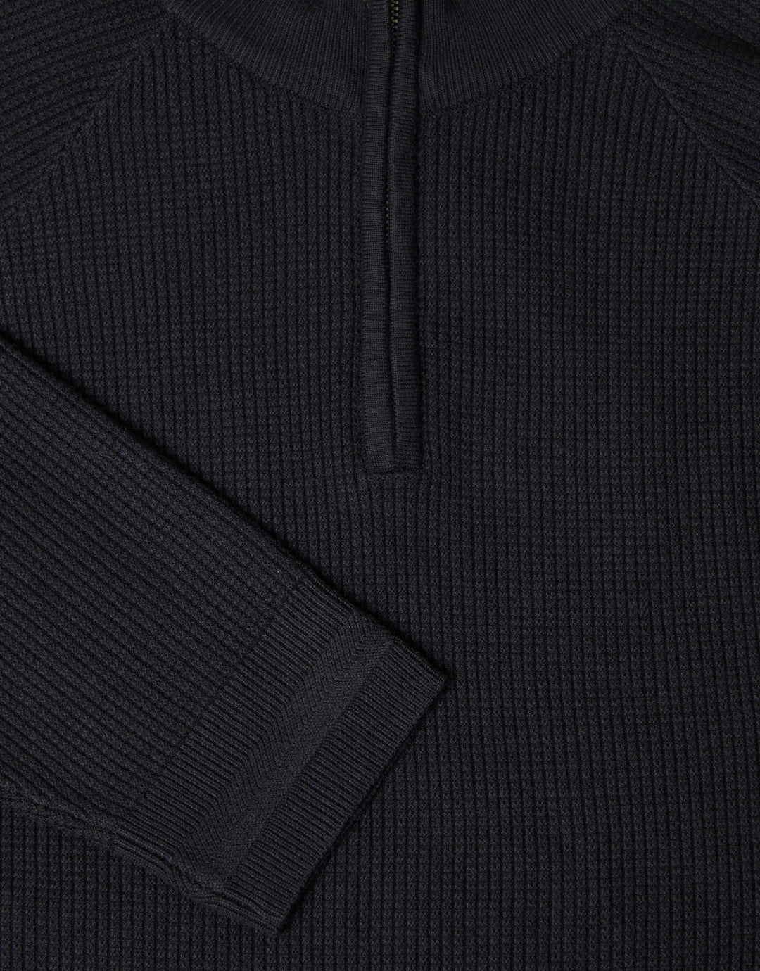 Black Waffle Knit Raglan Quarter Zip Jumper