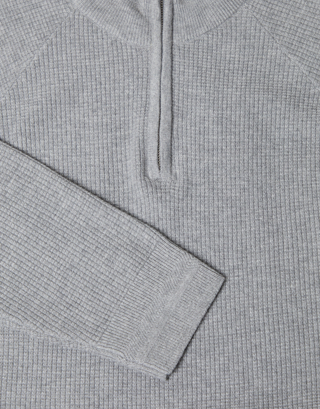 Grey Marl Waffle Knit Raglan Quarter Zip Jumper