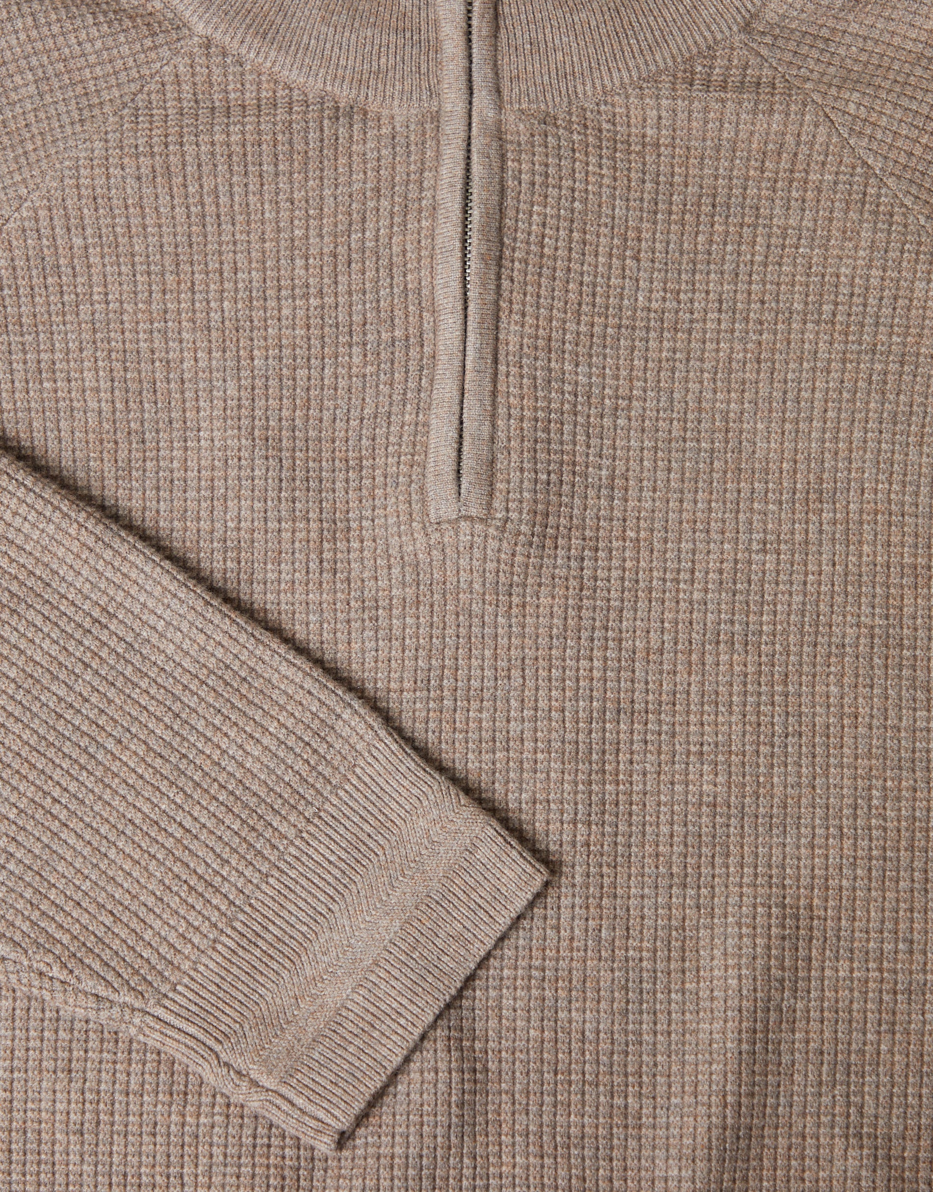 todayful Raglan Waffle Knit ベージュ ungrid Threadbare Men's Taupe Marl Waffle Knit Raglan Quarter Zip Jumper