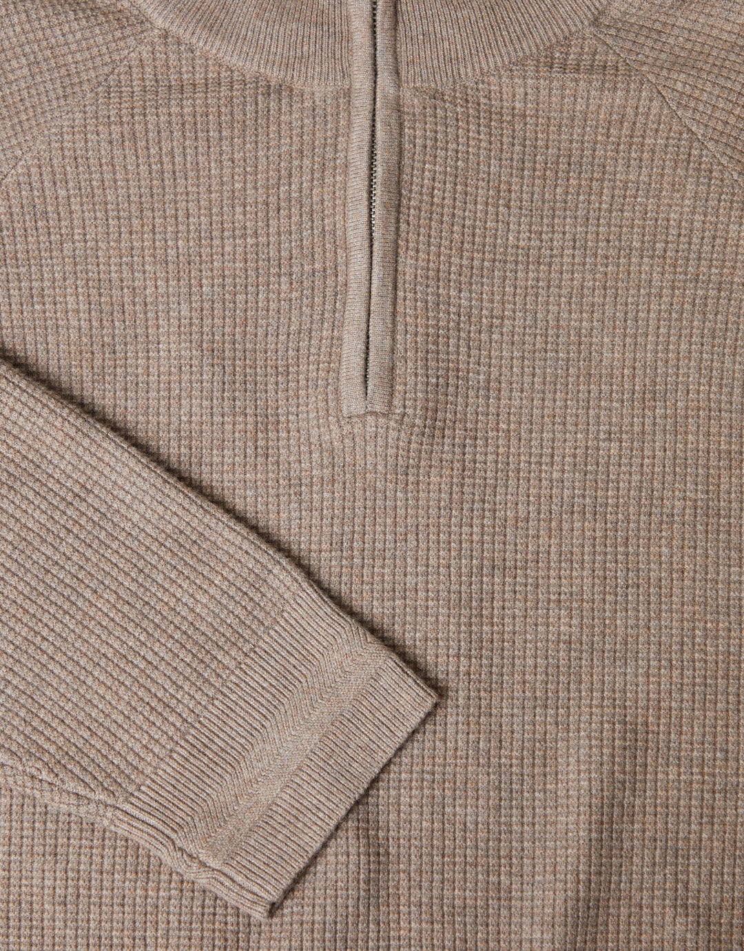 Taupe Marl Waffle Knit Raglan Quarter Zip Jumper