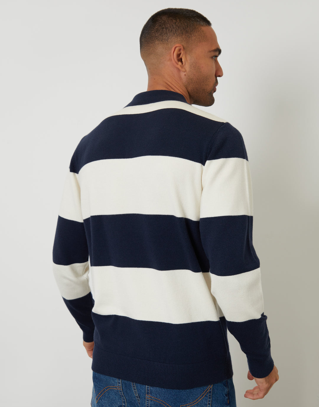Navy Knitted Long Sleeve Rugby Polo