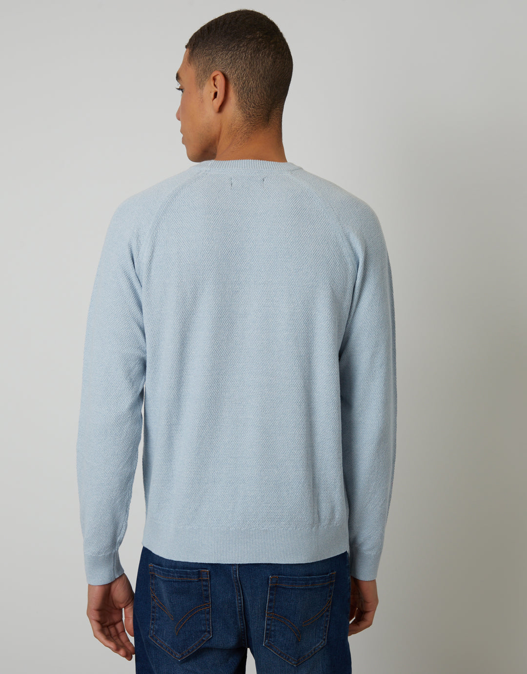 Threadbare Raglan Knitted Crew Neck Jumper in Light Blue Marl - back view