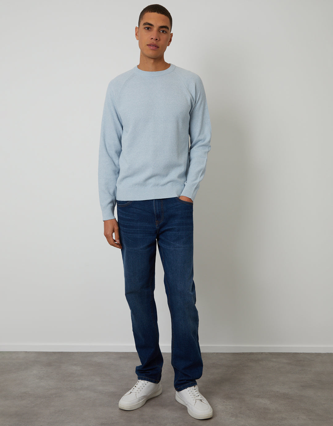 Threadbare Raglan Knitted Crew Neck Jumper in Light Blue Marl - full body