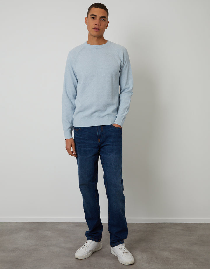 Threadbare Raglan Knitted Crew Neck Jumper in Light Blue Marl - full body