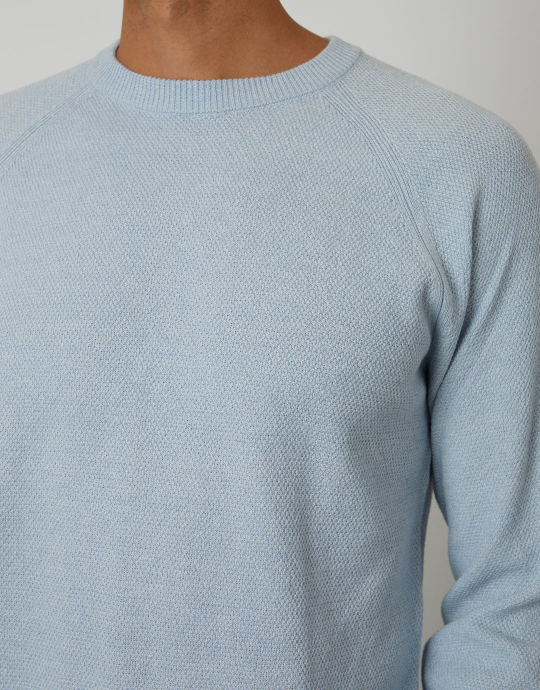 Threadbare Raglan Knitted Crew Neck Jumper in Light Blue Marl - front view close up