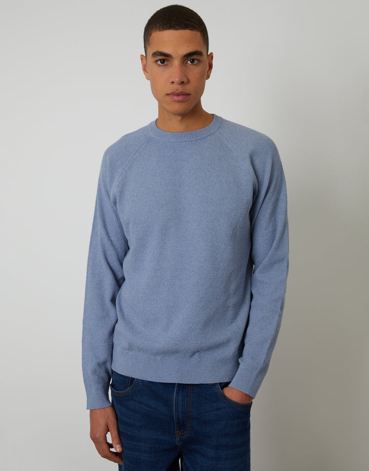 Threadbare Raglan Knitted Crew Neck Jumper in Blue Marl - front view