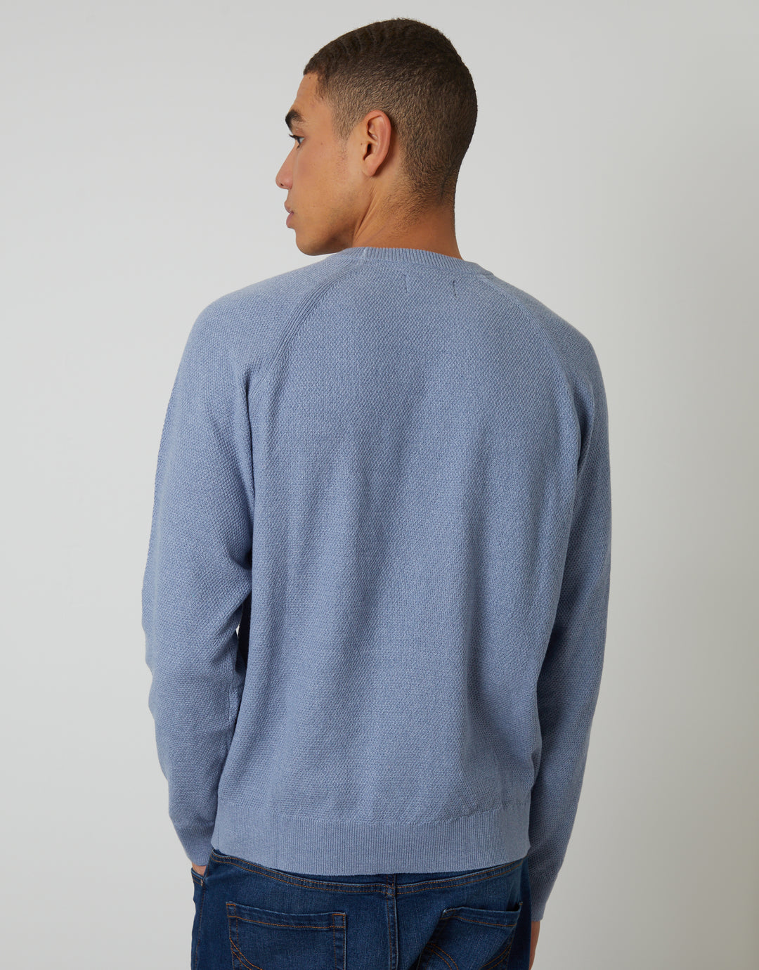 Threadbare Raglan Knitted Crew Neck Jumper in Blue Marl - back view