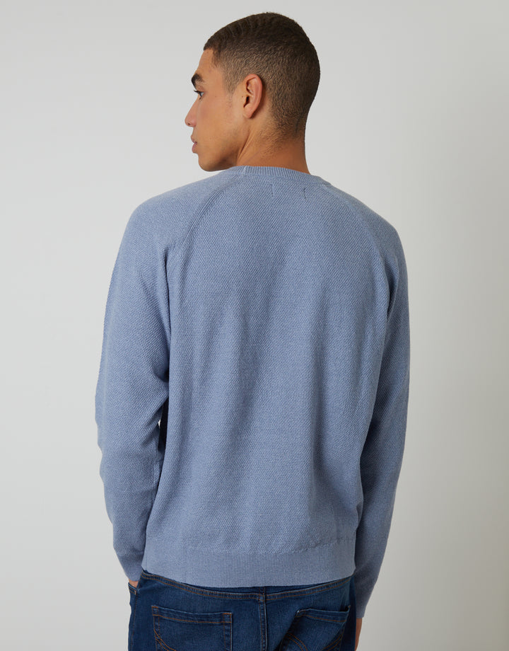 Threadbare Raglan Knitted Crew Neck Jumper in Blue Marl - back view