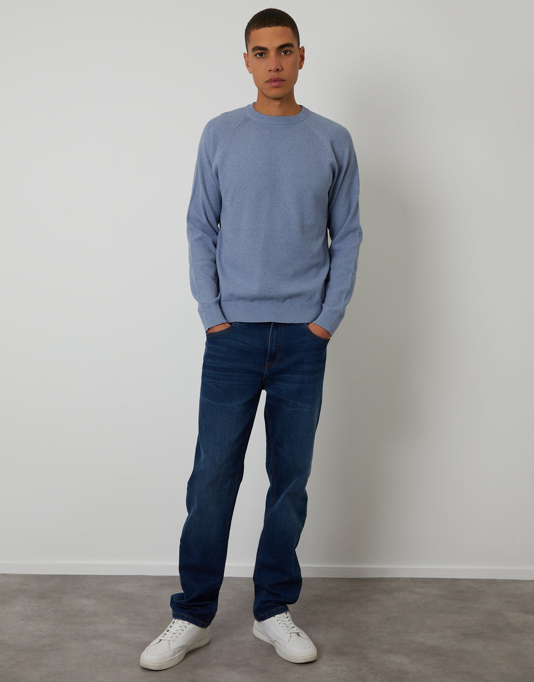 Threadbare Raglan Knitted Crew Neck Jumper in Blue Marl - full body