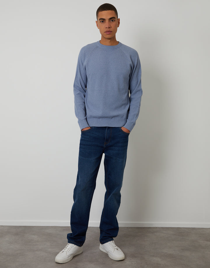 Threadbare Raglan Knitted Crew Neck Jumper in Blue Marl - full body