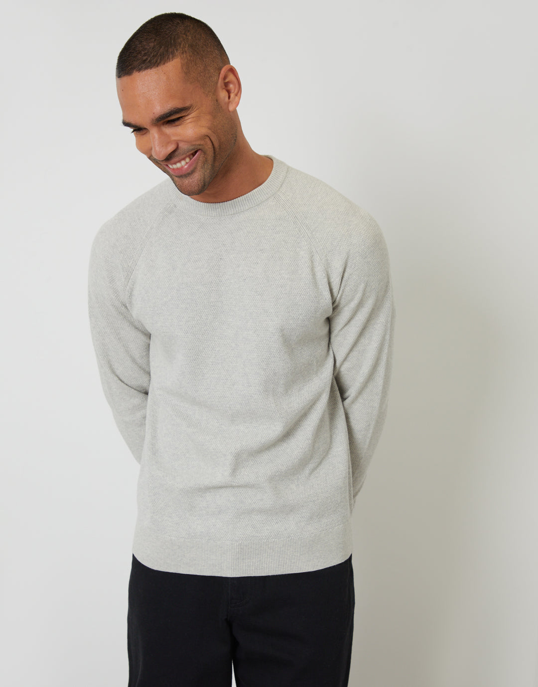 Ecru Marl Raglan Knitted Crew Neck Jumper
