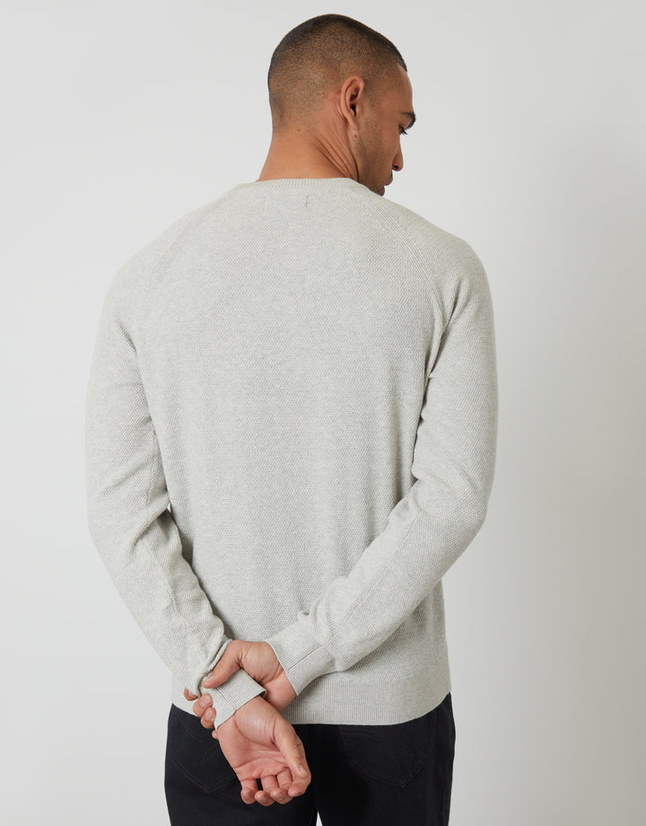 Threadbare Raglan Knitted Crew Neck Jumper in Ecru Marl - back view
