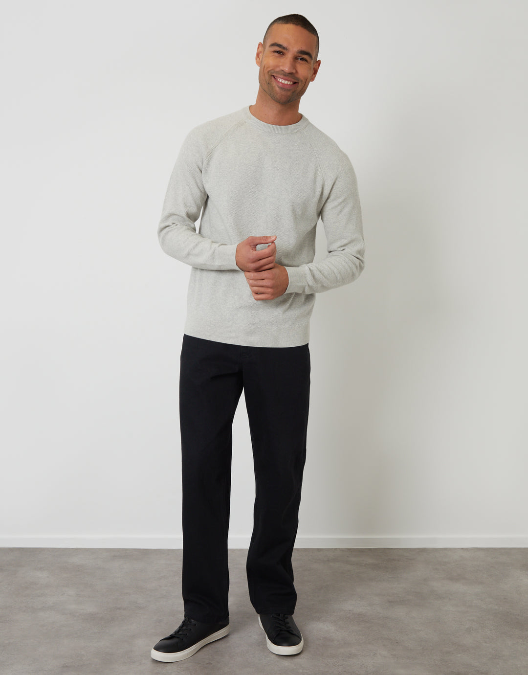 Threadbare Raglan Knitted Crew Neck Jumper in Ecru Marl - full body