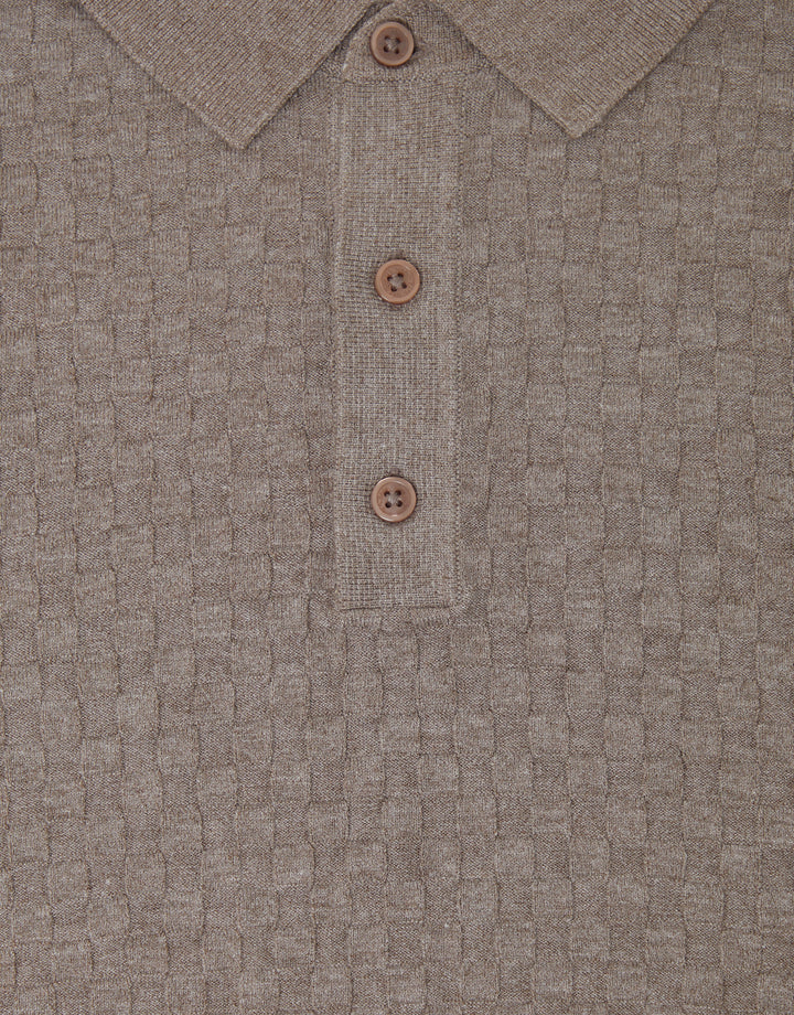 Taupe Basket Stitch Knitted Polo