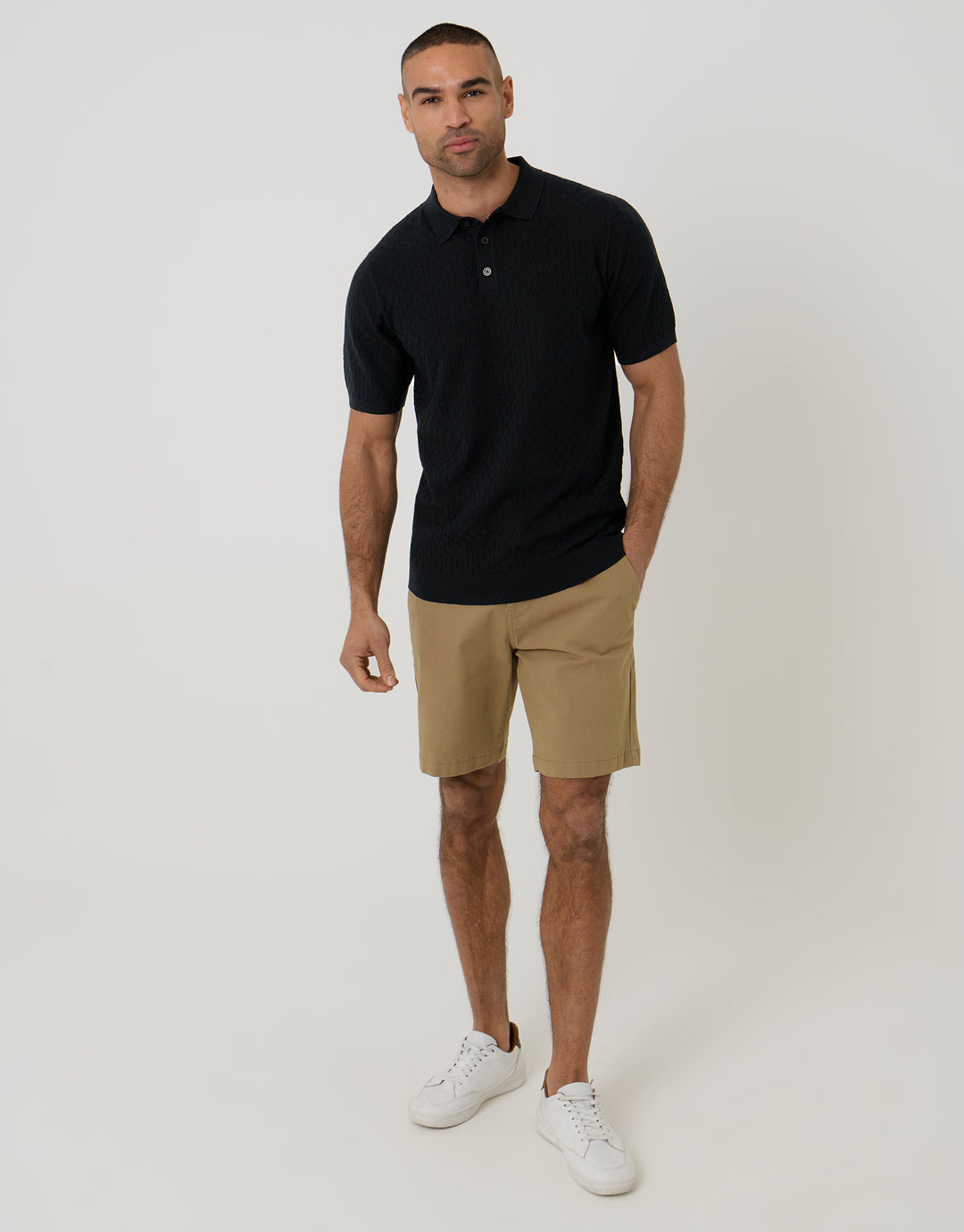 Black Basket Stitch Knitted Polo