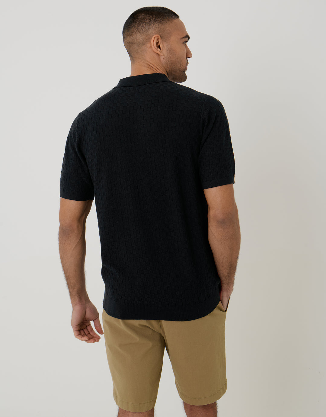 Black Basket Stitch Knitted Polo