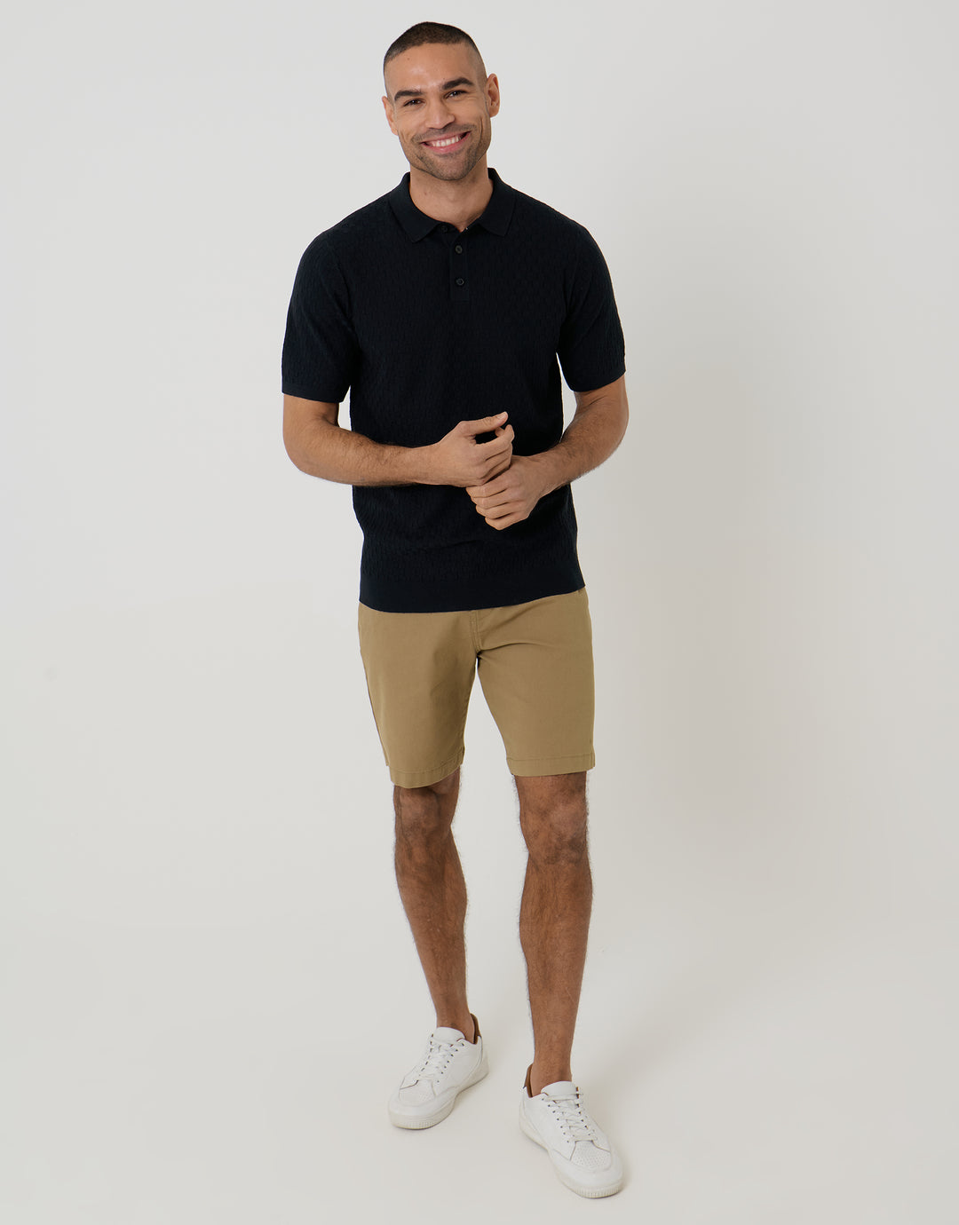 Black Basket Stitch Knitted Polo