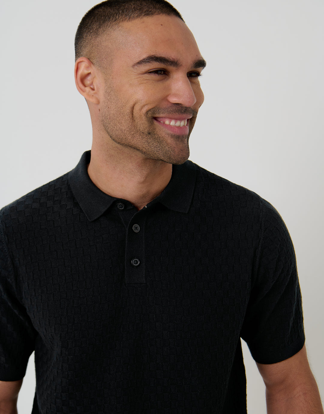 Black Basket Stitch Knitted Polo