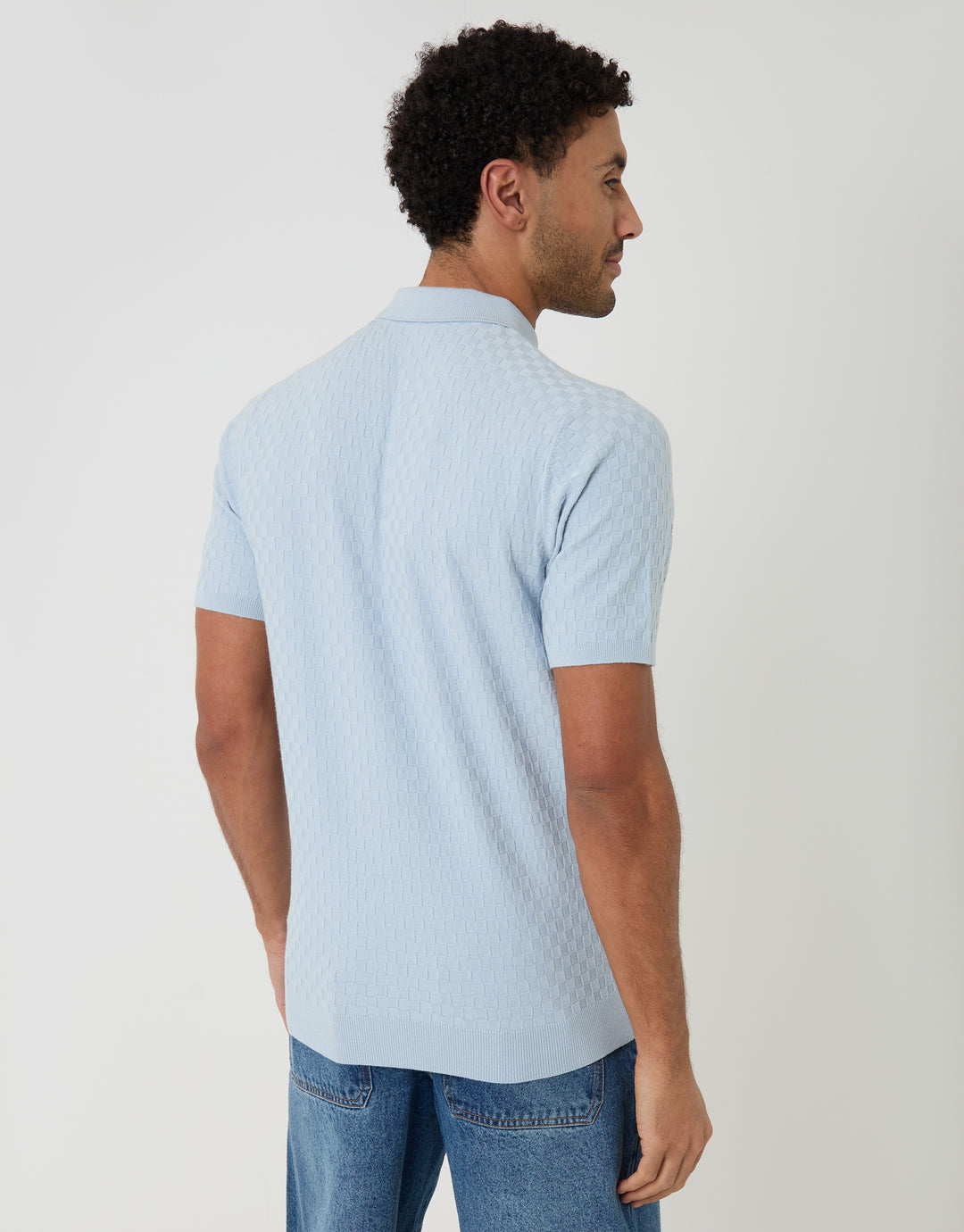 Light Blue Basket Stitch Knitted Polo