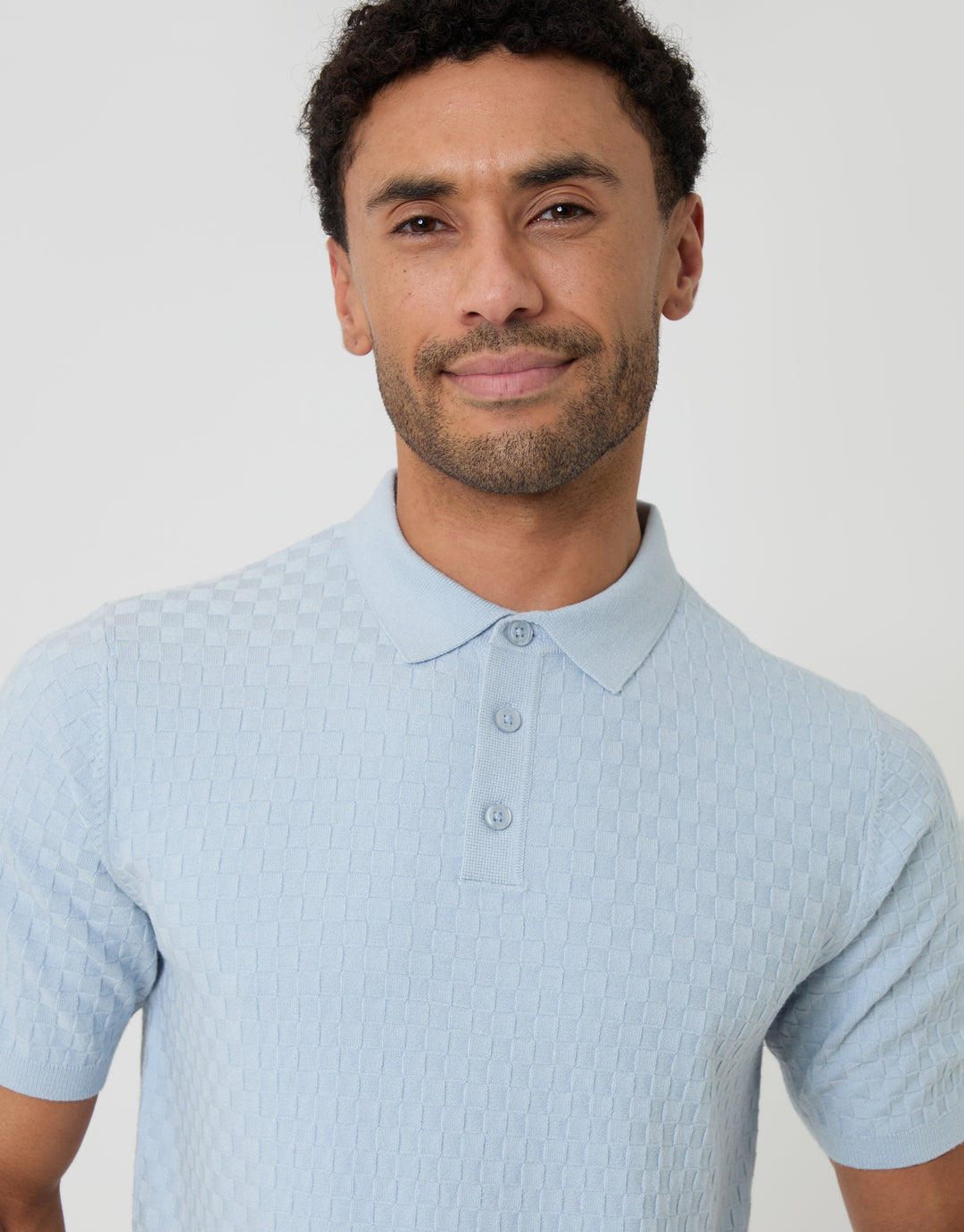 Light Blue Basket Stitch Knitted Polo
